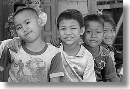 asia, asian, black and white, boys, emotions, horizontal, laos, people, river village, smiles, villages, photograph