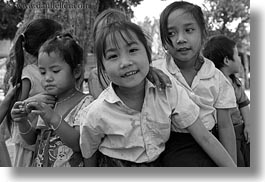 asia, asian, black and white, emotions, girls, groups, horizontal, laos, people, river village, smiles, villages, photograph