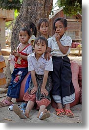 asia, asian, emotions, girls, groups, laos, people, river village, smiles, vertical, villages, photograph