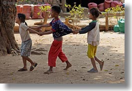 asia, asian, childrens, groups, horizontal, laos, people, pulling, river village, shirts, villages, photograph