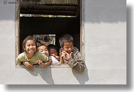 asia, asian, childrens, emotions, groups, horizontal, laos, laugh, people, playing, river village, smiles, villages, windows, photograph