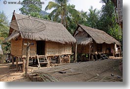 asia, horizontal, huts, laos, poverty, river village, roofs, stilts, thatched, villages, photograph