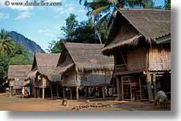 asia, horizontal, huts, laos, poverty, river village, roofs, thatched, villages, photograph