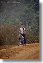 asia, asian, bicycles, laos, men, people, rural, vertical, villages, photograph