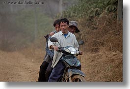 asia, asian, horizontal, laos, men, motorcycles, people, rural, threes, villages, photograph