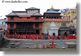asia, crowds, ghat, horizontal, kathmandu, nepal, pashupatinath, people, sighat, stairs, structures, photograph