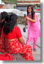 asia, emotions, friends, girls, kathmandu, nepal, pashupatinath, people, photographing, smiles, teenagers, vertical, womens, photograph