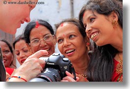 asia, bindi, cameras, emotions, girls, hindu, horizontal, jewelry, kate, kathmandu, nepal, pashupatinath, people, religious, showing, sindoor, smiles, stud, teenagers, tikka, womens, photograph