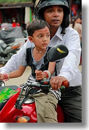 asia, fathers, kathmandu, men, moped, nepal, patan darbur square, sons, vertical, photograph