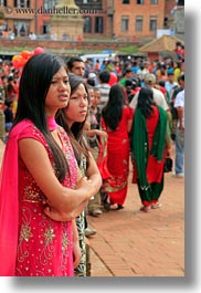 asia, crowds, girls, kathmandu, nepal, patan darbur square, vertical, womens, photograph