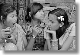 asia, black and white, earrings, girlfriends, girls, horizontal, jewelry, kathmandu, nepal, patan darbur square, people, teenagers, womens, photograph