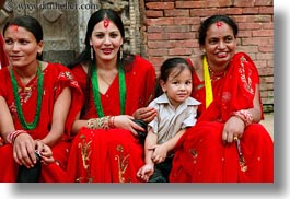 asia, bindi, daughter, earrings, emotions, hindu, horizontal, jewelry, kathmandu, mothers, nepal, nose ring, patan darbur square, religious, sindoor, smiles, stud, tikka, womens, photograph