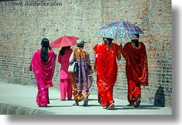 asia, horizontal, kathmandu, nepal, patan darbur square, umbrellas, walking, womens, photograph