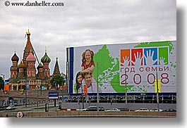 asia, billboards, buildings, churches, clouds, colorful, colors, families, horizontal, landmarks, moscow, nature, onion dome, people, pokrovskiy, religious, russia, sky, st basil, st basil cathedral, st. basil, structures, photograph