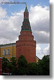 arsenal, asia, buildings, cloudy, corner, kremlin, moscow, russia, sky, towers, vertical, photograph
