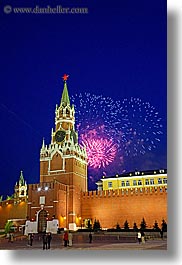 asia, buildings, fireworks, kremlin, landmarks, moscow, russia, savior, slow exposure, towers, vertical, photograph