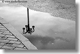 abstracts, arts, asia, black and white, city scenes, horizontal, lamp posts, moscow, reflections, russia, photograph