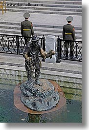 asia, fishermen, guards, moscow, russia, stairs, statues, vertical, photograph
