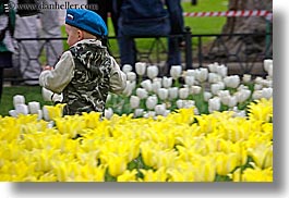 asia, beret, blues, boys, childrens, clothes, colors, flowers, hats, horizontal, moscow, nature, people, russia, tulips, yellow, photograph