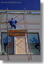 asia, blues, emotions, humor, men, moscow, painters, people, russia, scaffolds, vertical, photograph