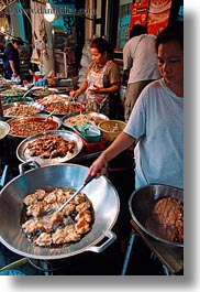 asia, bangkok, cooking, foods, streets, thailand, vertical, womens, photograph