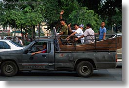 asia, bangkok, horizontal, men, people, pickup, smiling, thailand, trucks, photograph