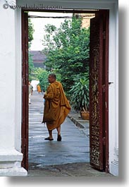 asia, bangkok, doors, monks, people, thailand, vertical, walking, photograph