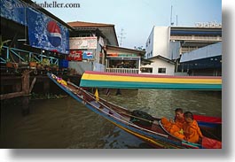 asia, bangkok, boats, horizontal, monks, people, thailand, photograph