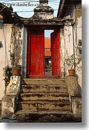 asia, bangkok, doors, red, sarn lak muang, stairs, thailand, vertical, photograph