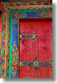 asia, asian, colorful, colors, doors, frames, lhasa, ornate, red, style, tibet, vertical, woods, photograph