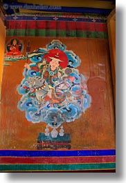 asia, buddhist, ganden monastery, lhasa, paintings, tibet, vertical, photograph
