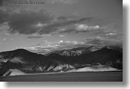 asia, black and white, clouds, dunes, horizontal, lakes, landscapes, lhasa, mountains, nature, sand, tibet, water, photograph