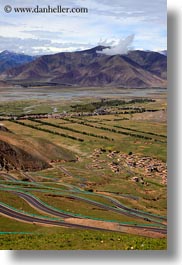 asia, landscapes, lhasa, mountains, roads, tibet, vertical, winding, photograph