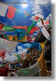 asia, flags, lhasa, monastery hike, nature, prayers, sky, sun, tibet, vertical, views, photograph