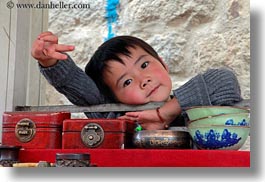 asia, boys, childrens, horizontal, lhasa, peace, people, signs, tibet, toddlers, photograph