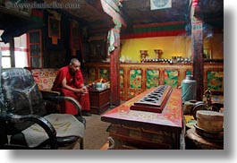 alone, asia, buddhist, horizontal, lhasa, men, monks, people, religious, rooms, sitting, tibet, photograph