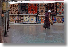 asia, horizontal, lhasa, old, people, rugs, tibet, walking, womens, photograph