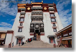 asia, clouds, horizontal, lhasa, lining, nature, people, potala, sky, stairs, tibet, photograph