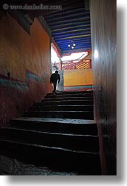 asia, glow, hallway, lhasa, lights, potala, silhouettes, stairs, tibet, vertical, photograph