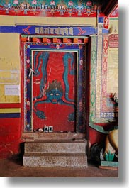 asia, asian, devils, doors, style, tan druk temple, tibet, vertical, photograph