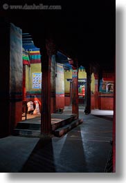 asia, asian, interiors, pillars, shadows, style, tan druk temple, tibet, vertical, photograph