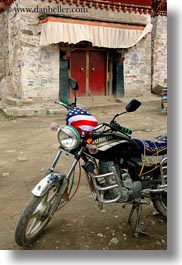 asia, flags, motorcycles, sunkin, tan druk temple, tibet, vertical, photograph