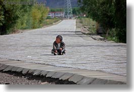 asia, boys, horizontal, roads, tibet, toddlers, yarlung valley, photograph