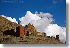 architectural ruins, asia, clouds, horizontal, mountains, nature, riwodechen monastery, sky, tibet, yarlung valley, photograph