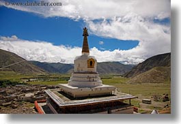 asia, clouds, horizontal, nature, riwodechen monastery, sky, stupas, tibet, yarlung valley, photograph