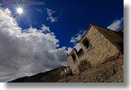 asia, buildings, clouds, horizontal, nature, riwodechen monastery, sky, sun, tibet, yarlung valley, photograph