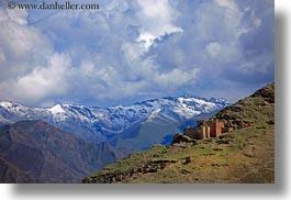 architectural ruins, asia, clouds, horizontal, mountains, scenics, tibet, yarlung valley, photograph