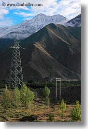asia, mountains, scenics, telephones, tibet, vertical, wires, yarlung valley, photograph