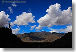 asia, clouds, hikers, horizontal, silhouettes, tibet, yumbulagang, photograph