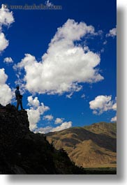 asia, clouds, hikers, silhouettes, tibet, vertical, yumbulagang, photograph